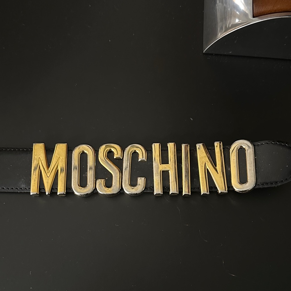 Moschino Belt with Gold Lettering on Black